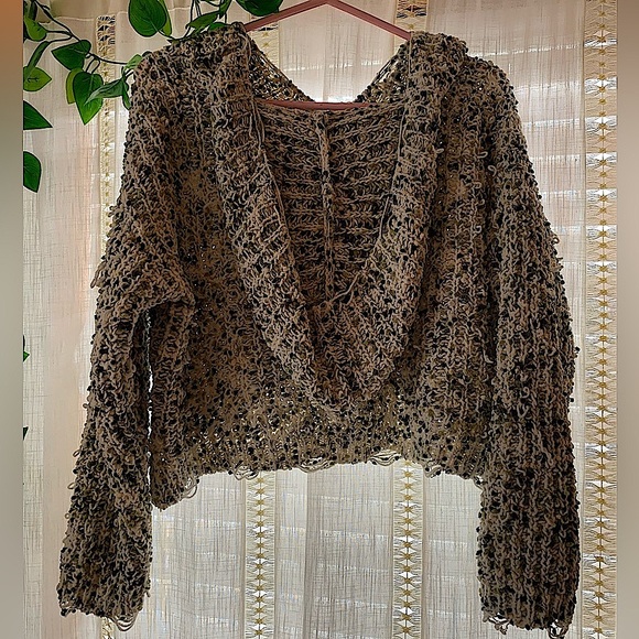 BUCKLE Willow Root Green White Distressed Cable Knit Zip Up Sweater Size Small - Picture 3 of 7